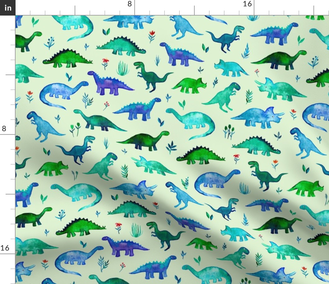 Tiny Dinos on light mint green Large Print