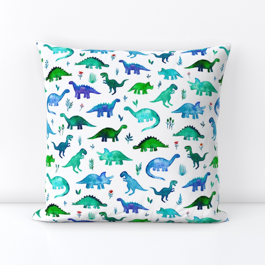 Tiny Dinos in Blue and Green on White Large Print