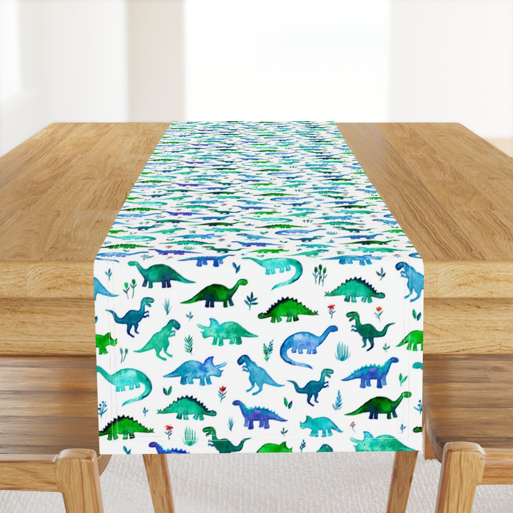 Tiny Dinos in Blue and Green on White Large Print