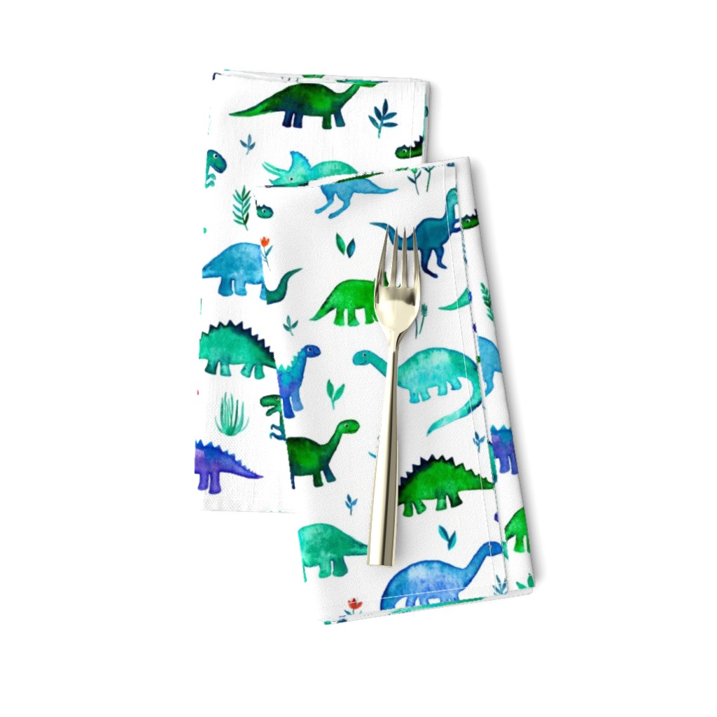 Tiny Dinos in Blue and Green on White Large Print