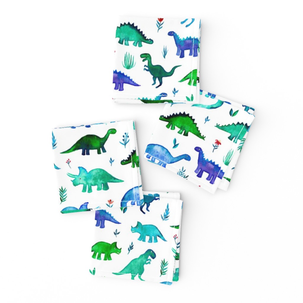 Tiny Dinos in Blue and Green on White Large Print
