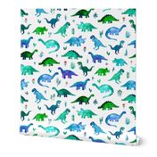 Tiny Dinos in Blue and Green on White Large Print