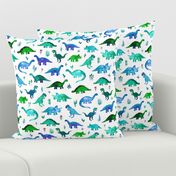 Tiny Dinos in Blue and Green on White Large Print