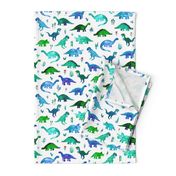 Tiny Dinos in Blue and Green on White Large Print