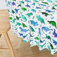 Tiny Dinos in Blue and Green on White Large Print