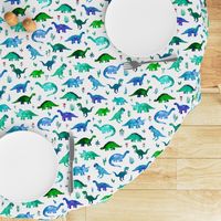 Tiny Dinos in Blue and Green on White Large Print