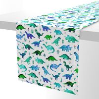 Tiny Dinos in Blue and Green on White Large Print