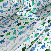 Tiny Dinos in Blue and Green on White Large Print