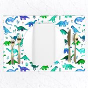 Tiny Dinos in Blue and Green on White Large Print