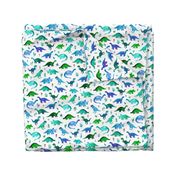 Tiny Dinos in Blue and Green on White Large Print