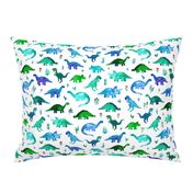 Tiny Dinos in Blue and Green on White Large Print