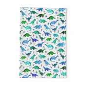 Tiny Dinos in Blue and Green on White Large Print