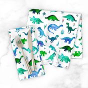 Tiny Dinos in Blue and Green on White Large Print