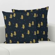 Owls - geometric woodland animals birds mustard golden on navy || by sunny afternoon