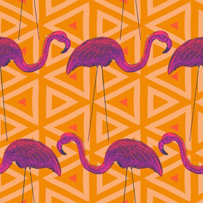 Flamingo Retro on Yellow Triangle Background 