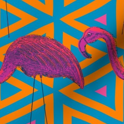 Flamingo Retro on Geometric Background
