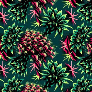Cactus Floral - Green/Black/Pink