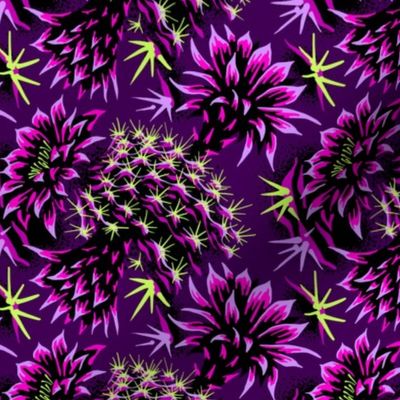 Cactus Floral - Purple/Black-Green