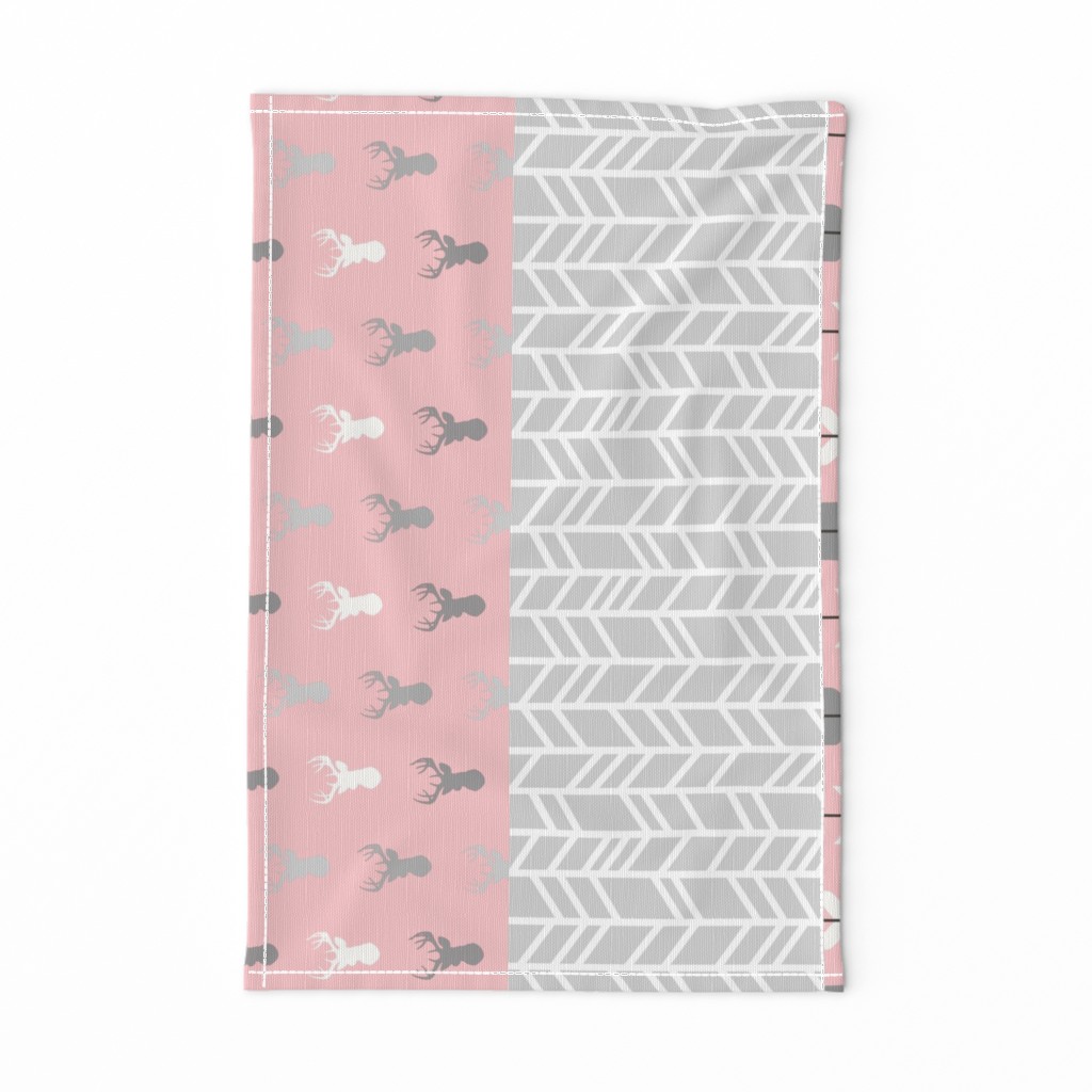 wholecoth quilt - one yard repeat - meadow sunrise - pink deer arrow - baby girl woodland quilt