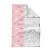 wholecoth quilt - one yard repeat - meadow sunrise - pink deer arrow - baby girl woodland quilt