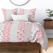 wholecoth quilt - one yard repeat - meadow sunrise - pink deer arrow - baby girl woodland quilt