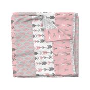 wholecoth quilt - one yard repeat - meadow sunrise - pink deer arrow - baby girl woodland quilt