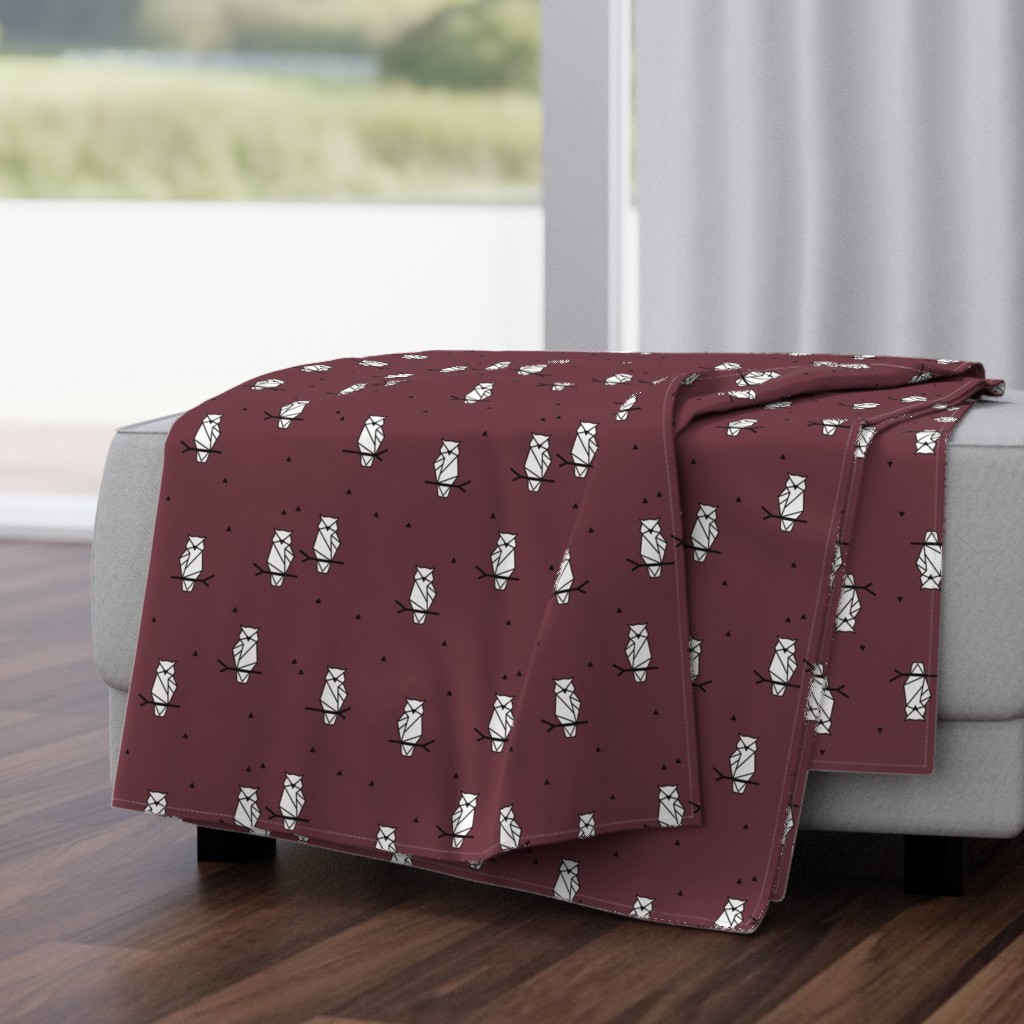 Owls - geometric burgundy red wine woodland animals birds || by sunny afternoon