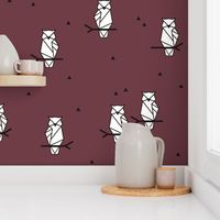 Owls - geometric burgundy red wine woodland animals birds || by sunny afternoon