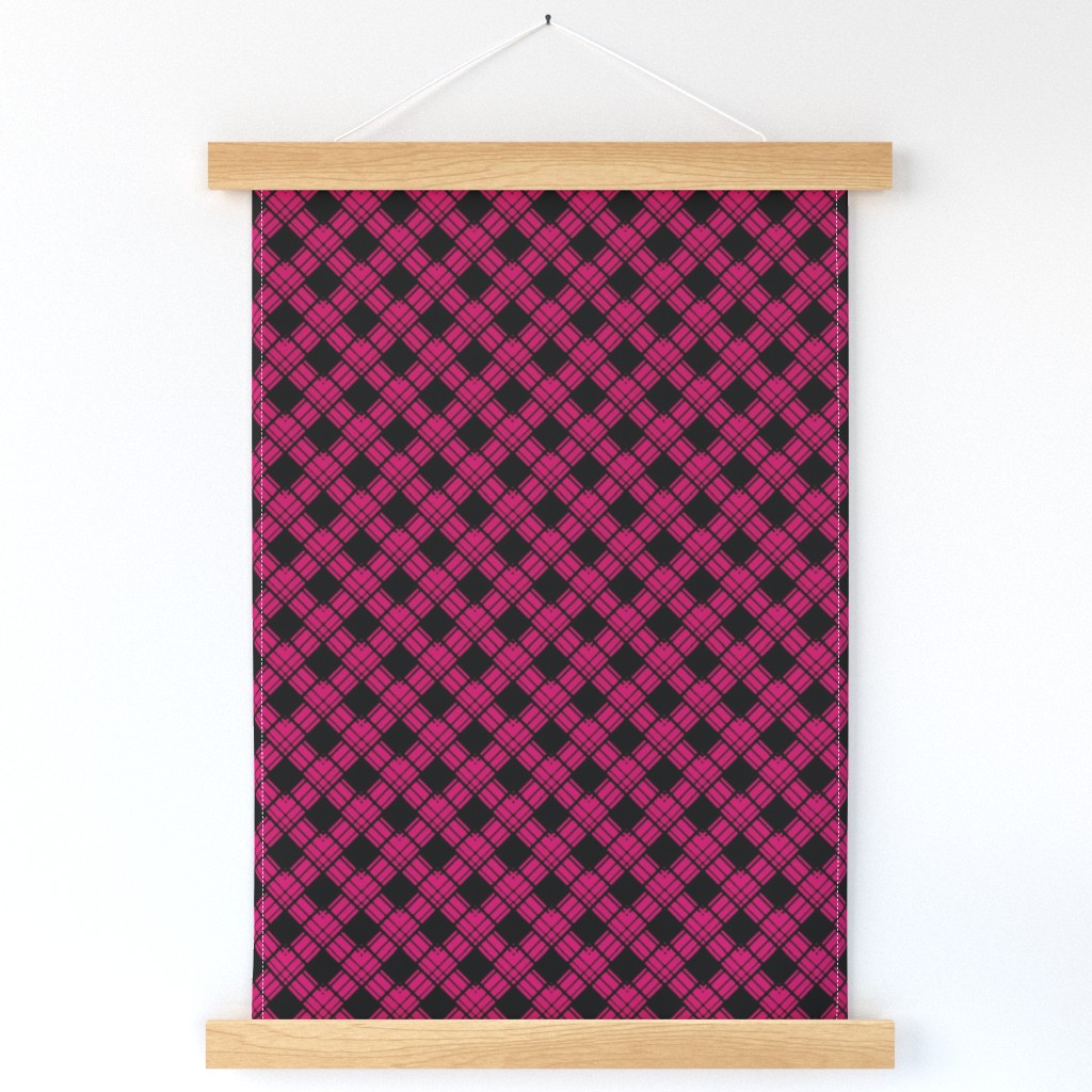 Medium - Woven Ribbon Trellis on the Diagonal in Black and Pink