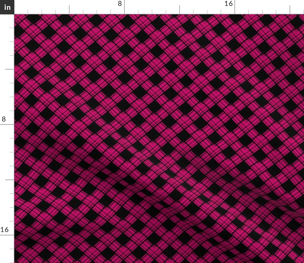 Medium - Woven Ribbon Trellis on the Diagonal in Black and Pink