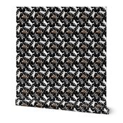 Tiny Trotting Siberian Husky and paw prints - black