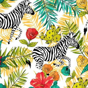 Tropical flowers and zebra