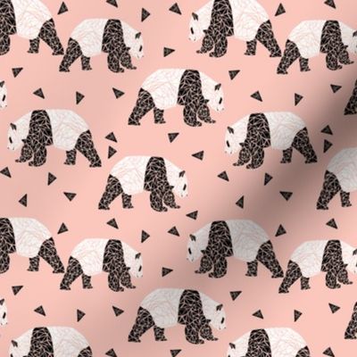 geo panda // pink girls sweet black and white bears cute panda bear fabric for girls nursery