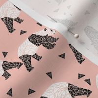 geo panda // pink girls sweet black and white bears cute panda bear fabric for girls nursery