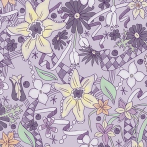 Daffodils and Daisies L Purple
