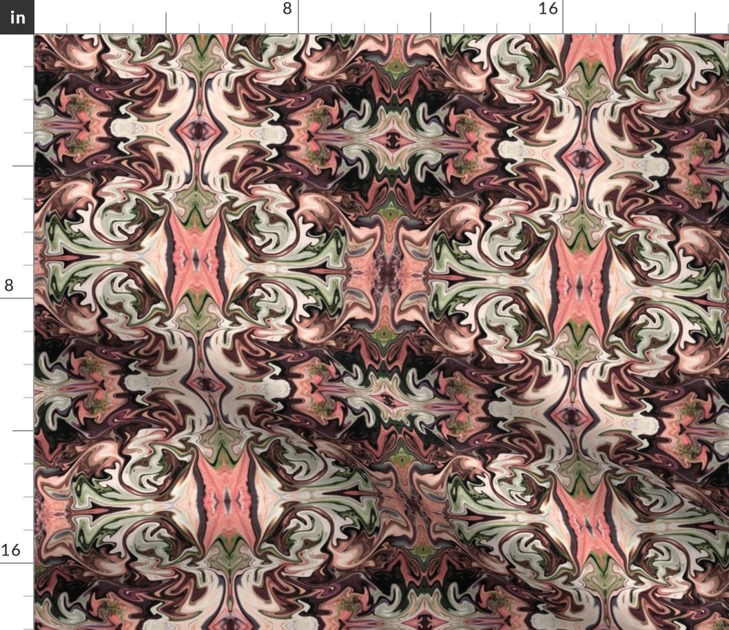 BNS1 - SM -  Marbled Mystery Swirls Tapestry in  Chocolate Brown - Olive Green - Orange Coral