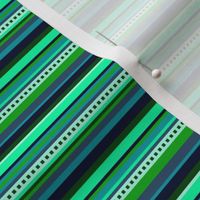 BN6 - Narrow Variegated Hybrid Stripes in Greens - Teal - Navy Blue - Crosswise