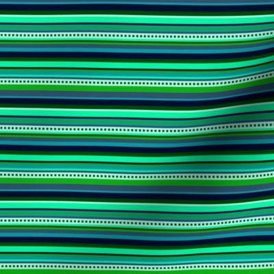 BN6 - Narrow Variegated Hybrid Stripes in Greens - Teal - Navy Blue - Crosswise