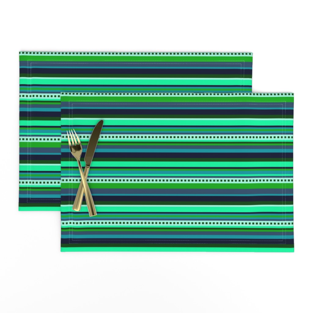 BN6 - Variegated Hybrid Stripes in Light Green - Teal - Navy Blue - Crosswise