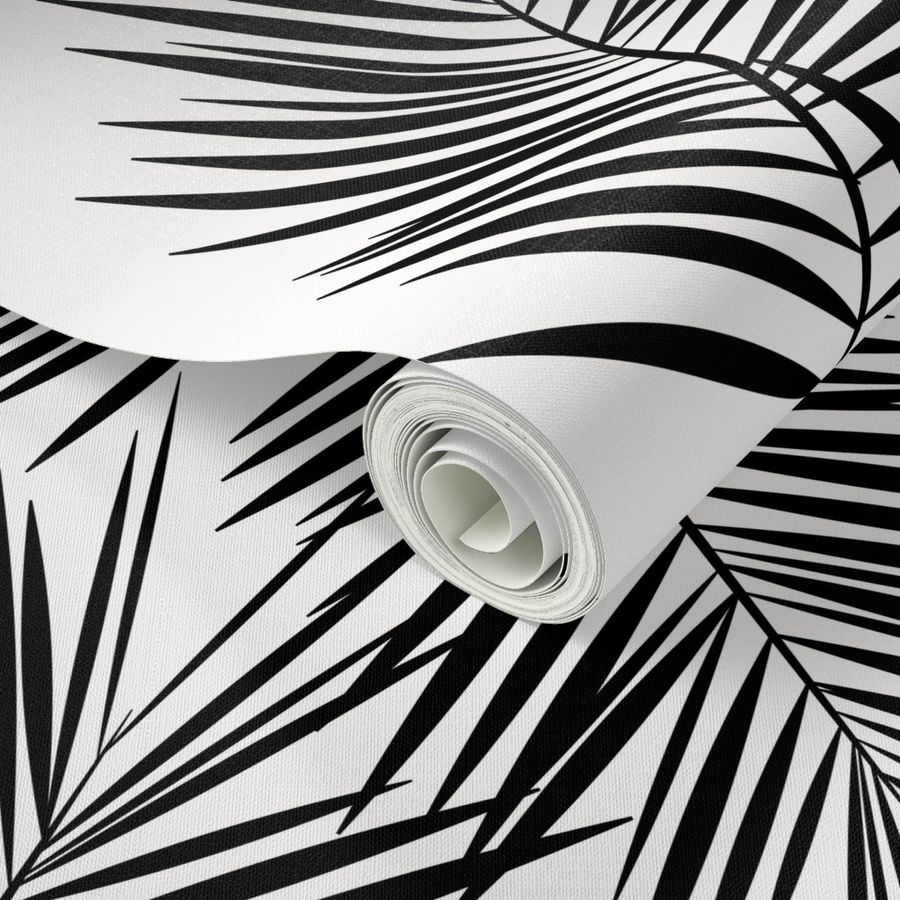 Palm leaf - black and white monochrome Wallpaper | Spoonflower