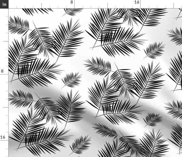 Fabric By The Yard Palm Leaf Black And White Monochrome Palm Leaves Palm Tree Tropical Summer Beach By Sunny Afternoon