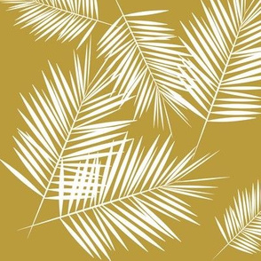 Palm leaves - Palm tree tropical white on mustard