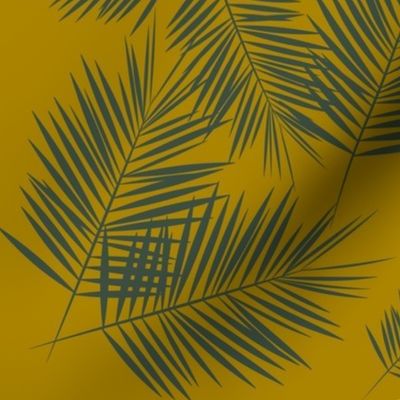 Palm leaves - green on golden mustard palm tree tropical summer fern || by sunny afternoon