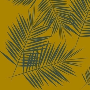 Palm leaves - green on golden mustard palm tree tropical summer fern || by sunny afternoon