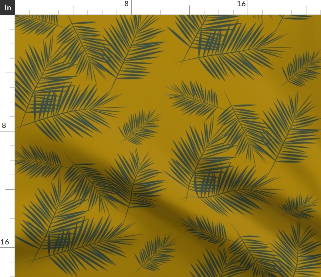 Palm leaves - green on golden mustard palm tree tropical summer fern || by sunny afternoon