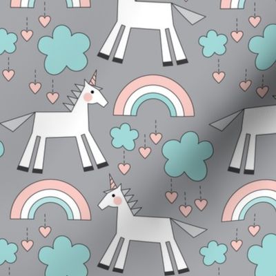 unicorns on grey soft colors