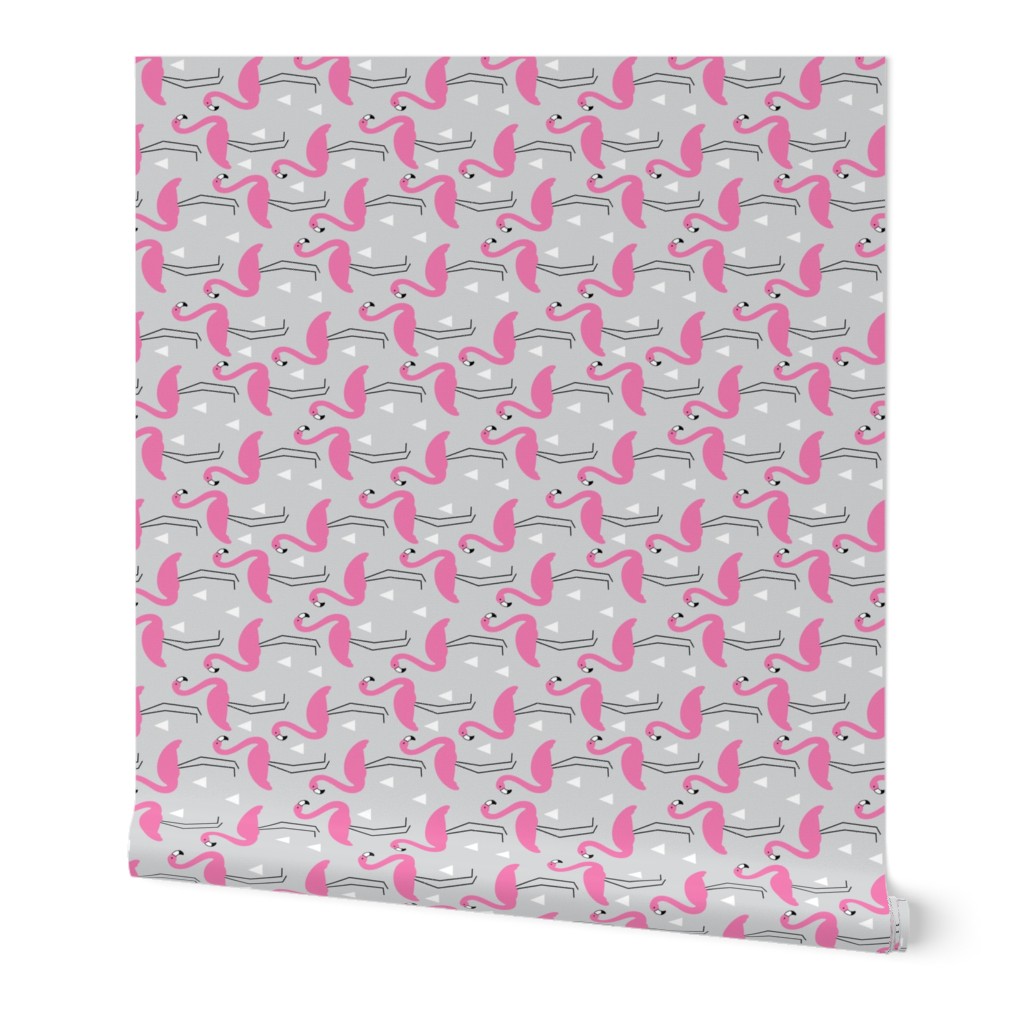 Pink flamingos-on-grey