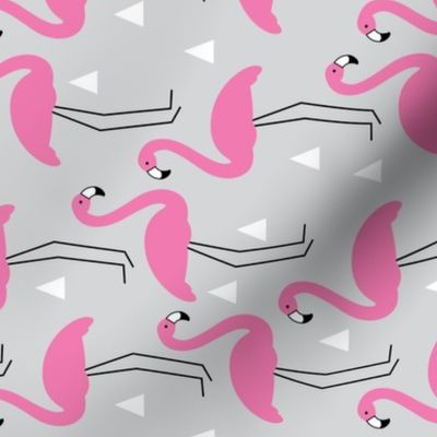 Pink flamingos-on-grey