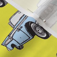 light blue 1959 Edsel Corsair convertible on yellow background