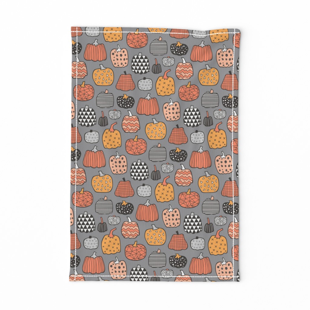 Geometric Pumpkin Fall Halloween in Black&White Orange on Grey